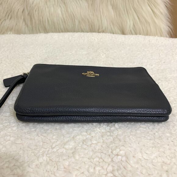 COACH Navy Pebbled Leather Large Double Zip Corner Wallet Wristlet F87587 - Picture 5 of 16
